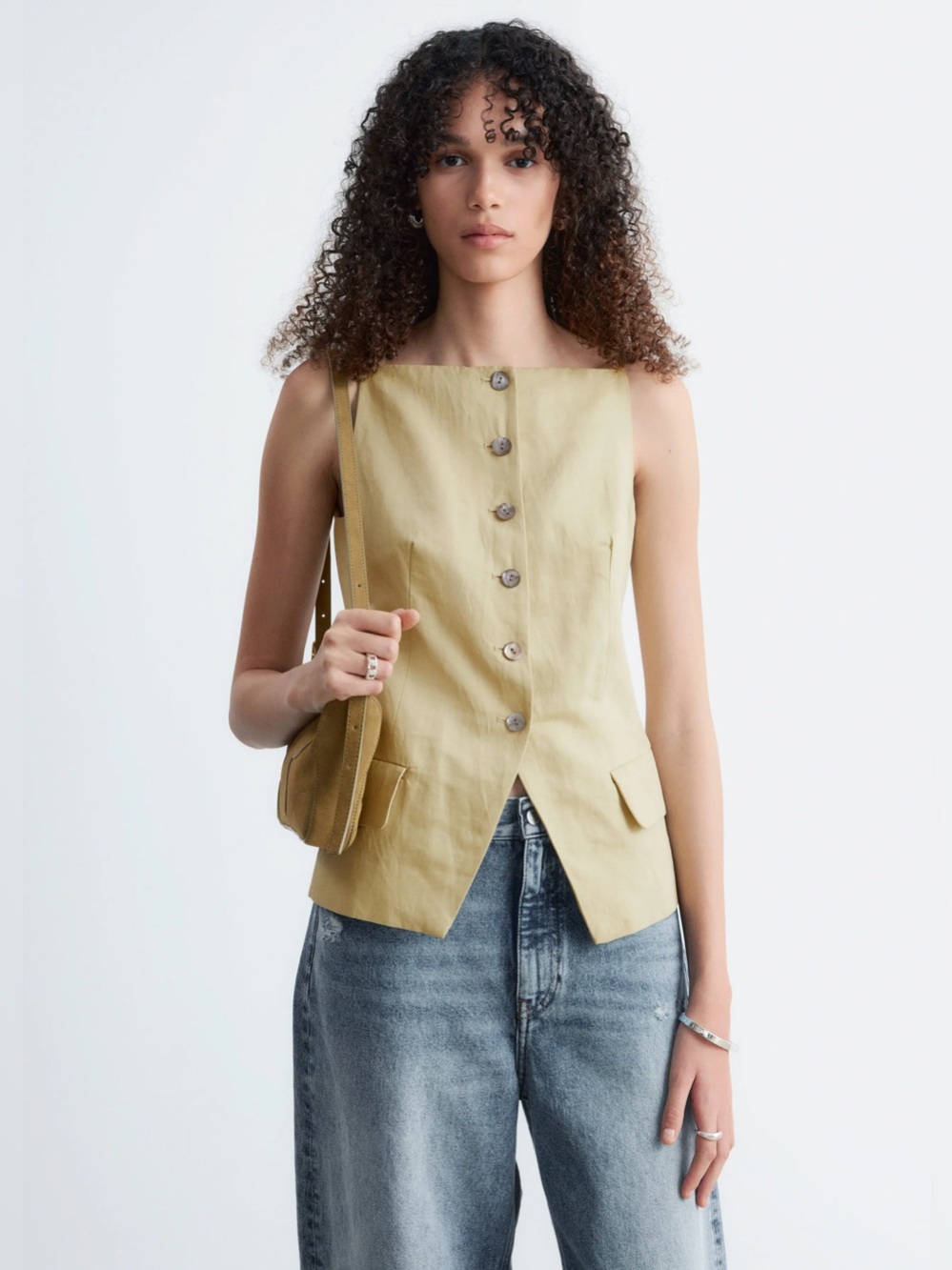 & Other Stories Women's Natural Tailored Vest Top Linen Blend Yellow Size 2